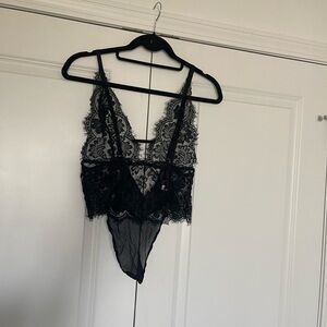 Adore Me Black Lace Plunge Bodysuit